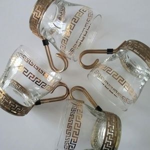 Vintage Libbey gold Greek Key coffee / tea glasses